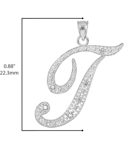 .925 Sterling Silver Cubic Zirconia Dangling Cursive Initial A-Z Charm 4/5" Pendant Necklace - Choice of Letter & Chain Lengt...