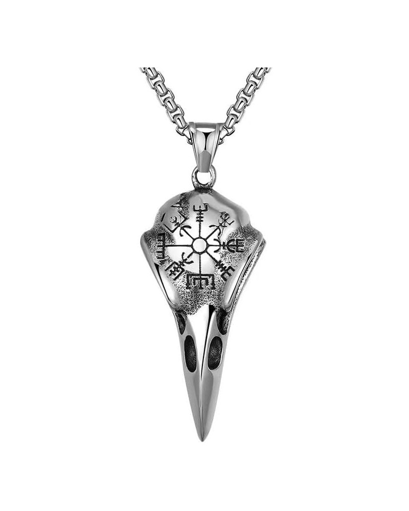 Men's Punk Necklace Pendant for Men Boys with 23.6'' Stainless Steel Box Chain Viking rune raven skull $5.19 Necklaces