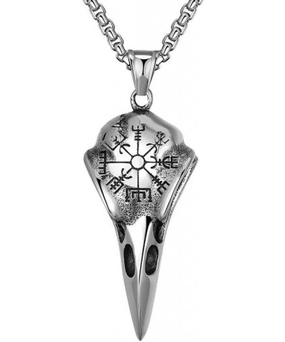 Men's Punk Necklace Pendant for Men Boys with 23.6'' Stainless Steel Box Chain Viking rune raven skull $5.19 Necklaces