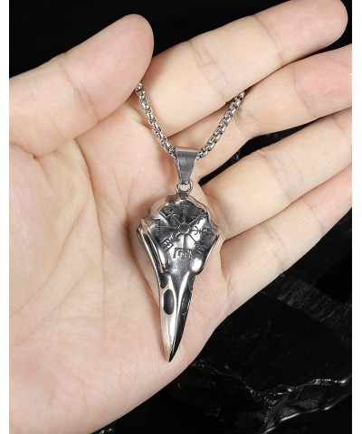 Men's Punk Necklace Pendant for Men Boys with 23.6'' Stainless Steel Box Chain Viking rune raven skull $5.19 Necklaces