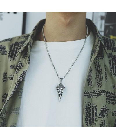 Men's Punk Necklace Pendant for Men Boys with 23.6'' Stainless Steel Box Chain Viking rune raven skull $5.19 Necklaces