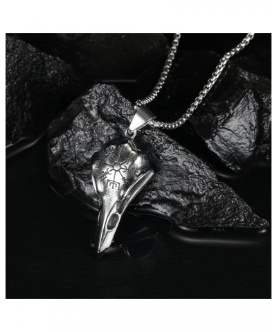 Men's Punk Necklace Pendant for Men Boys with 23.6'' Stainless Steel Box Chain Viking rune raven skull $5.19 Necklaces