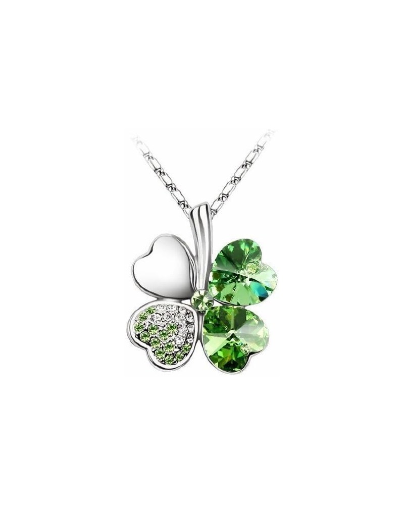 Swarovski Elements Crystal Four Leaf Clover Pendant Necklace 19". Heart Shaped Crystals Green $7.27 Necklaces