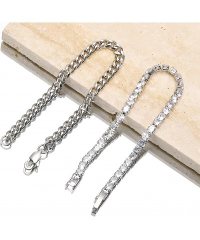 2 Pcs Chain Bracelet for Men Women - Sturdy Stainless Steel Curb Width Cuban Link Chain Bracelet Set for Men Women,6.5/7/7.4/...