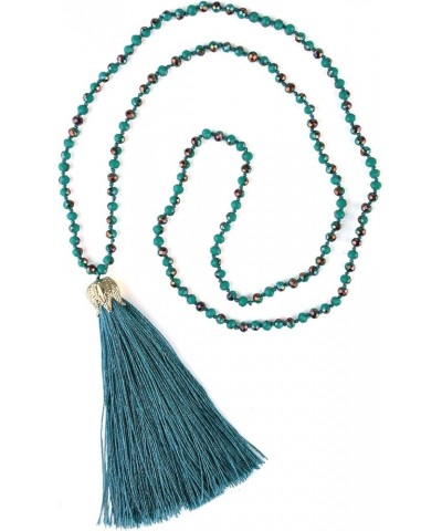 Tassel Pendant Necklace Handmade Long Beaded Necklaces Crystal Necklace Bohemian Jewelry for Women 08R $10.25 Necklaces