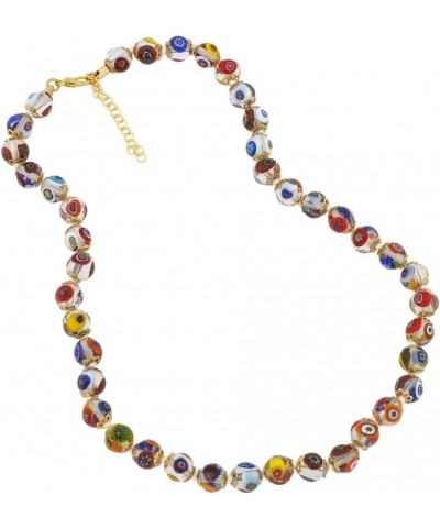 Italian Murano Glass Necklace Millefiori Mosaic Transparent Multicolor - Murano Glass Necklace for Women $30.18 Necklaces