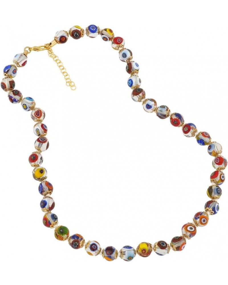 Italian Murano Glass Necklace Millefiori Mosaic Transparent Multicolor - Murano Glass Necklace for Women $30.18 Necklaces