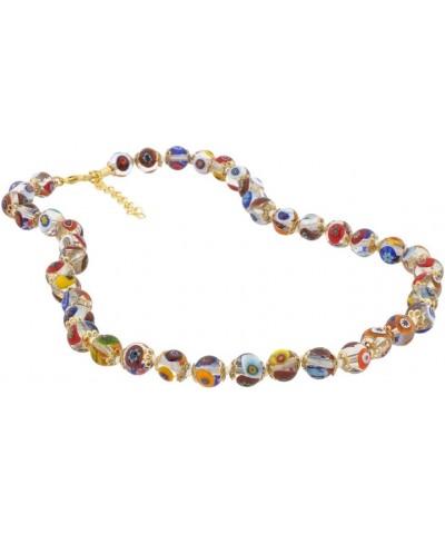 Italian Murano Glass Necklace Millefiori Mosaic Transparent Multicolor - Murano Glass Necklace for Women $30.18 Necklaces