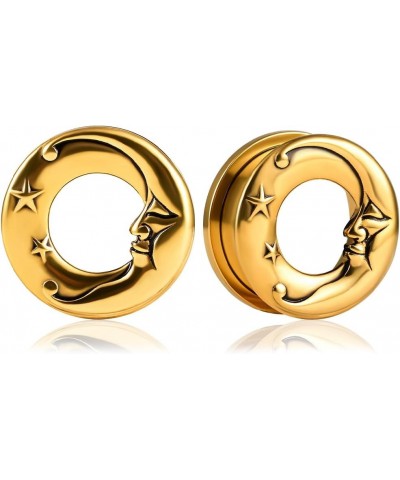 2PCS Cool Moon Ear Plugs Expander Gauges Earrings for Women Mens Stainless Steel Tunnels Body Piercing Gift Jewelry 14mm(9/16...