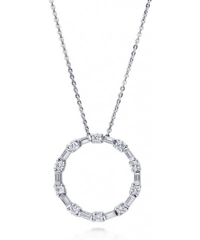 Sterling Silver Open Circle Cubic Zirconia CZ Pendant Necklace for Women, Rhodium Plated $33.59 Necklaces