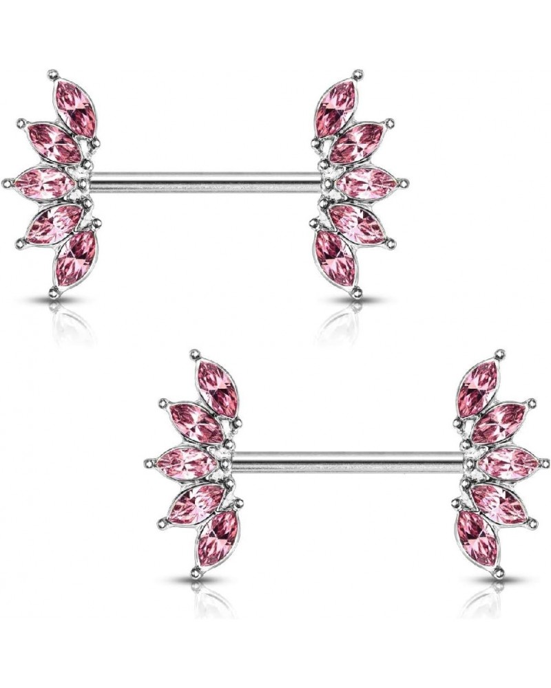 14GA 316L Stainless Steel Crystal Marquise Fan Ends Nipple Barbells, Sold as A Pair Pink $9.45 Body Jewelry