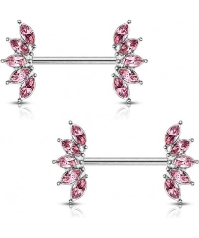 14GA 316L Stainless Steel Crystal Marquise Fan Ends Nipple Barbells, Sold as A Pair Pink $9.45 Body Jewelry