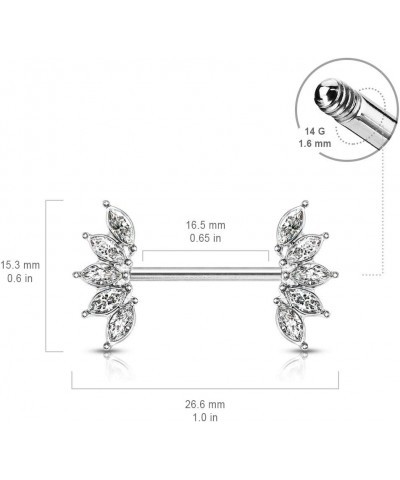 14GA 316L Stainless Steel Crystal Marquise Fan Ends Nipple Barbells, Sold as A Pair Pink $9.45 Body Jewelry