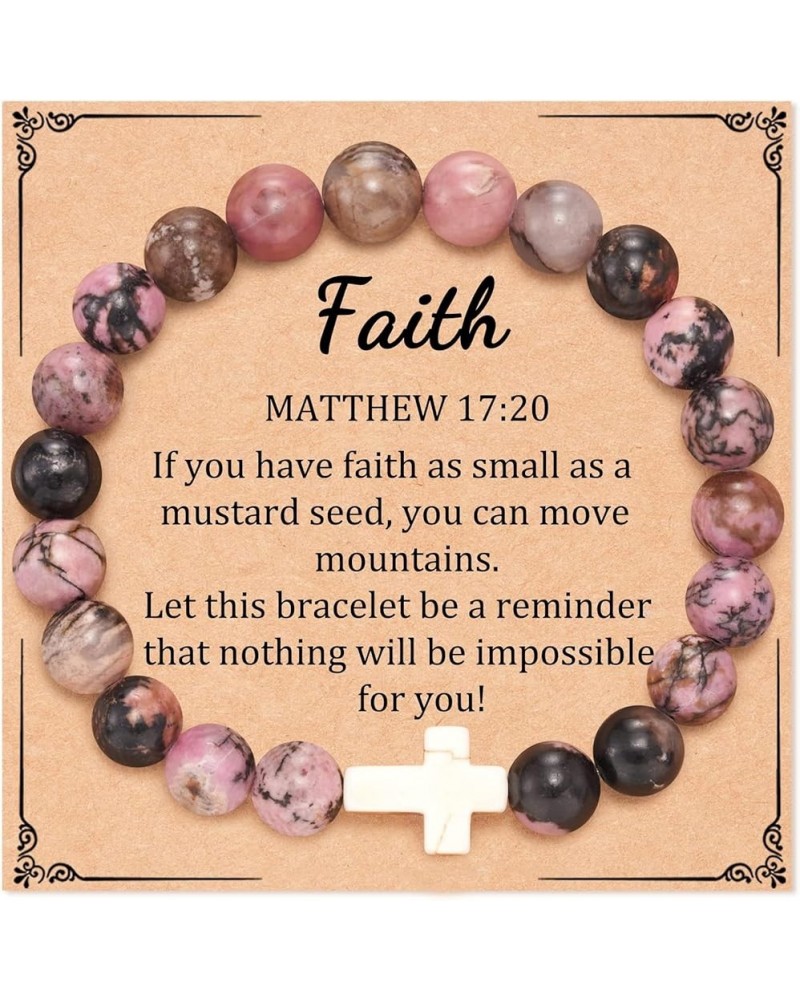 Cross Bracelet for Women With Envelope and Greeting Card,Christian Gifts Natural Stone Cross Bracelet with Bible Verse Prayer...