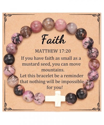 Cross Bracelet for Women With Envelope and Greeting Card,Christian Gifts Natural Stone Cross Bracelet with Bible Verse Prayer...