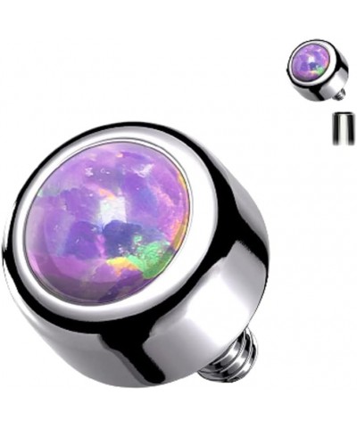 14GA G23 Implant Grade Titanium Bezel Set Round Synthetic Opal Internally Threaded Dermal Anchor Top Purple $7.75 Body Jewelry