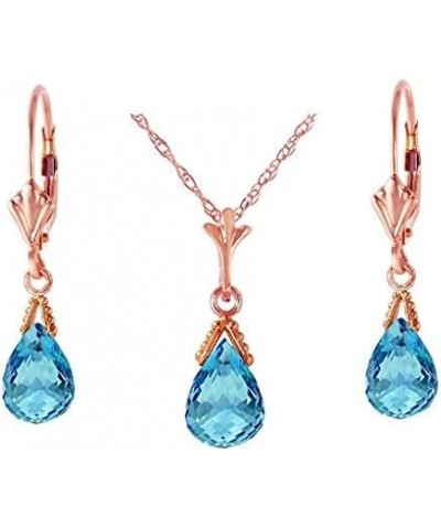 14k Solid Gold Jewelry Set: Natural Briolette Blue Topaz Pendant Necklace and Dangle Earrings Rose Gold 20.0 Inches $210.32 J...