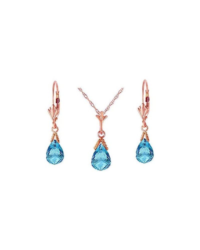 14k Solid Gold Jewelry Set: Natural Briolette Blue Topaz Pendant Necklace and Dangle Earrings Rose Gold 20.0 Inches $210.32 J...