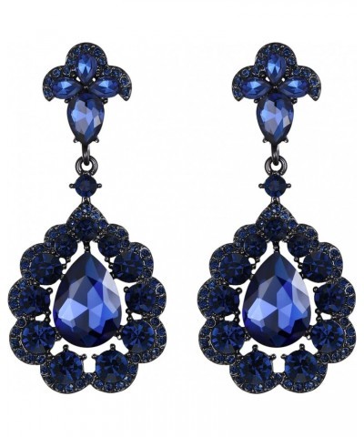 Wedding Bridal Crystal Rhinestone Teardrop Cluster Dangle Earrings for Women Sapphire Color Black-Tone $7.94 Earrings