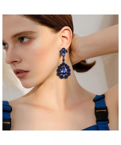 Wedding Bridal Crystal Rhinestone Teardrop Cluster Dangle Earrings for Women Sapphire Color Black-Tone $7.94 Earrings