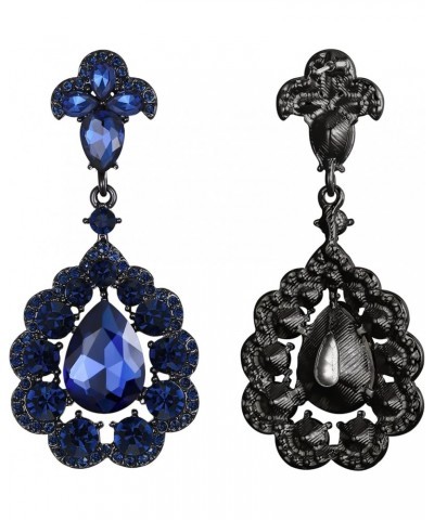 Wedding Bridal Crystal Rhinestone Teardrop Cluster Dangle Earrings for Women Sapphire Color Black-Tone $7.94 Earrings