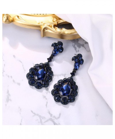 Wedding Bridal Crystal Rhinestone Teardrop Cluster Dangle Earrings for Women Sapphire Color Black-Tone $7.94 Earrings