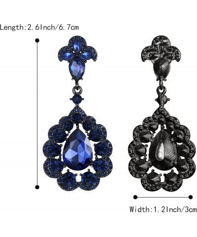 Wedding Bridal Crystal Rhinestone Teardrop Cluster Dangle Earrings for Women Sapphire Color Black-Tone $7.94 Earrings