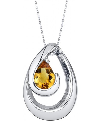 Sterling Silver Wave Pendant Necklace for Women in Various Gemstones, Pear Shape 7x5mm, with 18 inch Italian Chain Citrine $2...