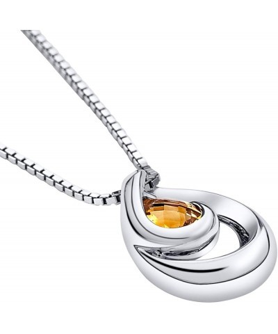 Sterling Silver Wave Pendant Necklace for Women in Various Gemstones, Pear Shape 7x5mm, with 18 inch Italian Chain Citrine $2...