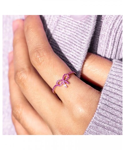 Pink Bow Ring For Women, 14k Gold Plating Cubic Zirconia Ribbon Tie Knot Sweet Friendship Jewelry Gift Pink Gold 8 $6.88 Rings