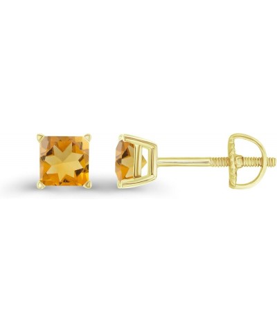 14K Gold Plated 925 Sterling Silver Hypoallergenic 4mm Square Princess Cut Genuine Birthstone Solitaire Screwback Stud Earrin...