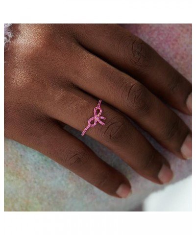 Pink Bow Ring For Women, 14k Gold Plating Cubic Zirconia Ribbon Tie Knot Sweet Friendship Jewelry Gift Pink Gold 8 $6.88 Rings