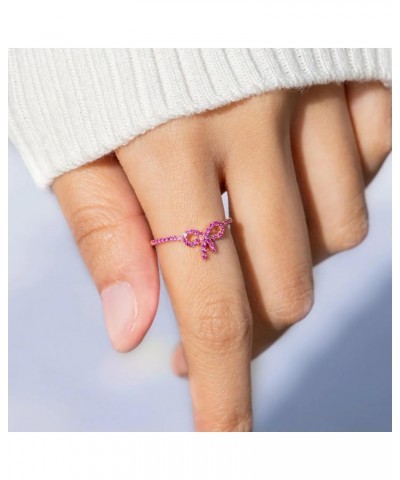 Pink Bow Ring For Women, 14k Gold Plating Cubic Zirconia Ribbon Tie Knot Sweet Friendship Jewelry Gift Pink Gold 8 $6.88 Rings