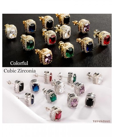 Square Stud Corloful Earrings Rectangle 5A+ Cubic Zirconia 14K Gold Multiple Colors Big Square Stud Earrings Jewelry For Men ...