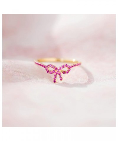 Pink Bow Ring For Women, 14k Gold Plating Cubic Zirconia Ribbon Tie Knot Sweet Friendship Jewelry Gift Pink Gold 8 $6.88 Rings