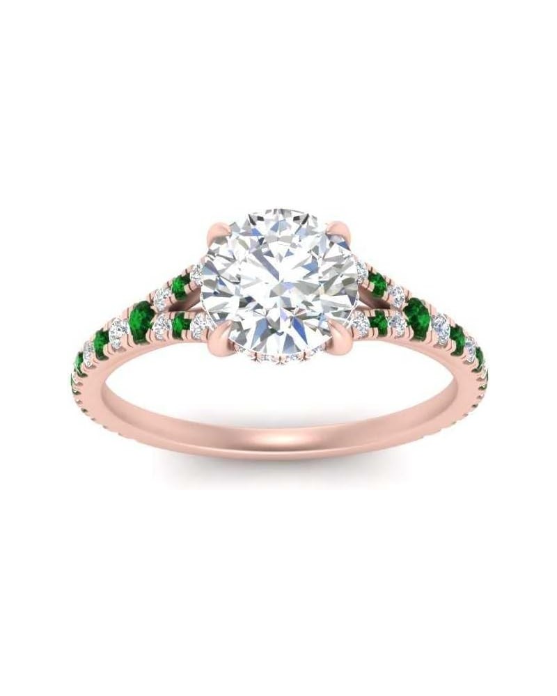 Choose Your Gemstone Round Split Halo Pave Diamond CZ Ring rose gold plated Round Shape Halo Engagement Rings Matching Jewelr...