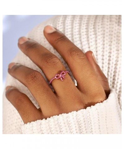 Pink Bow Ring For Women, 14k Gold Plating Cubic Zirconia Ribbon Tie Knot Sweet Friendship Jewelry Gift Pink Gold 8 $6.88 Rings