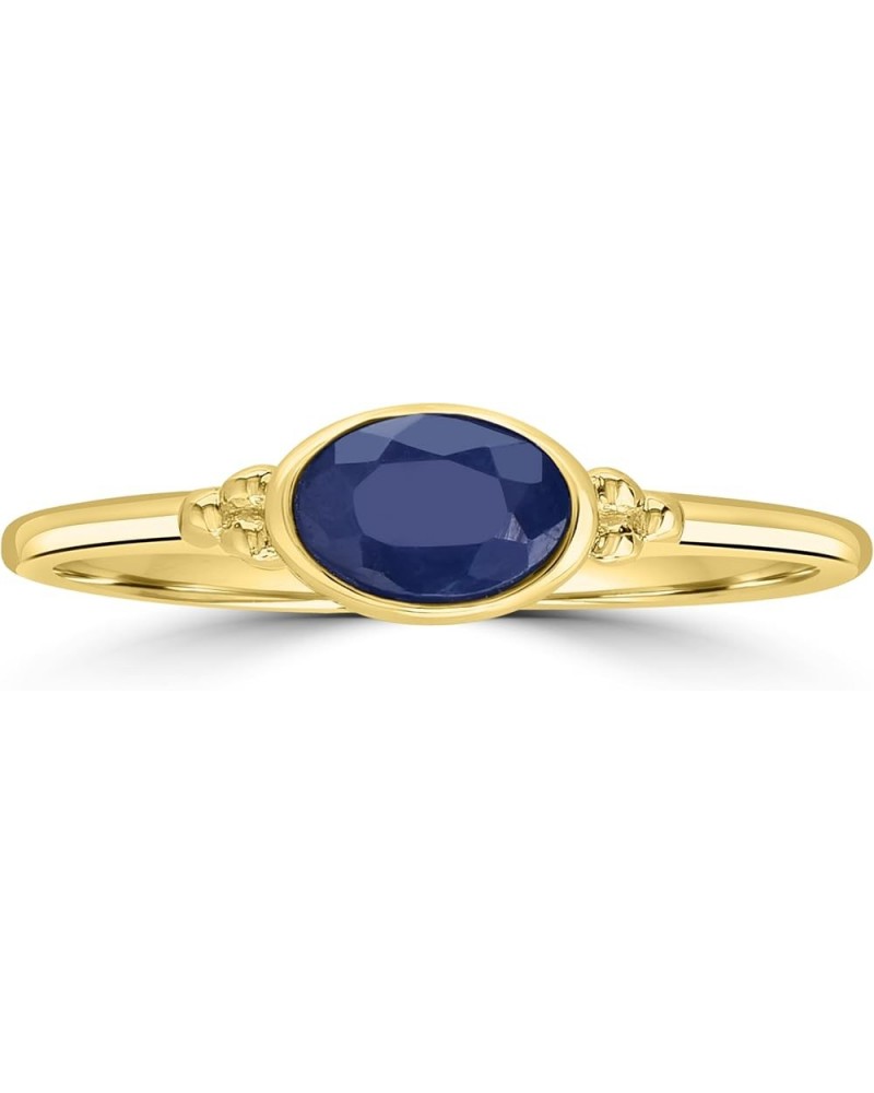 East-West 14k Gold over Sterling Silver Genuine Gemstone Stackable Solitaire Bezel Ring, Sizes 6-8 6 Yellow Gold Over Sterlin...