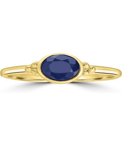 East-West 14k Gold over Sterling Silver Genuine Gemstone Stackable Solitaire Bezel Ring, Sizes 6-8 6 Yellow Gold Over Sterlin...