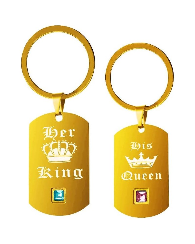 Black Gold His Queen and Her King Stainless Steel Necklace Keychain Jewelry Set for Men Women Gold Keyrings $12.33 Jewelry Sets