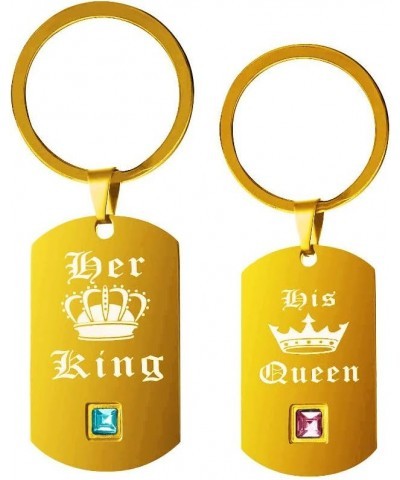 Black Gold His Queen and Her King Stainless Steel Necklace Keychain Jewelry Set for Men Women Gold Keyrings $12.33 Jewelry Sets