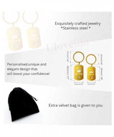 Black Gold His Queen and Her King Stainless Steel Necklace Keychain Jewelry Set for Men Women Gold Keyrings $12.33 Jewelry Sets