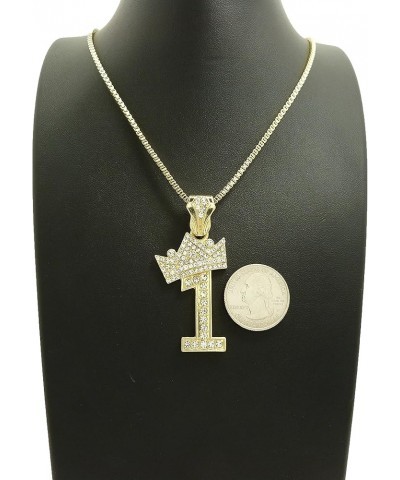 Pave Crown Tilted 1,2,3,4,5,6,7,8,9 Number Pendant 24" Box Chain Necklace in Gold Tone 1 - Gold $13.10 Necklaces