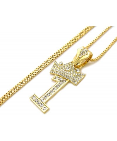 Pave Crown Tilted 1,2,3,4,5,6,7,8,9 Number Pendant 24" Box Chain Necklace in Gold Tone 1 - Gold $13.10 Necklaces