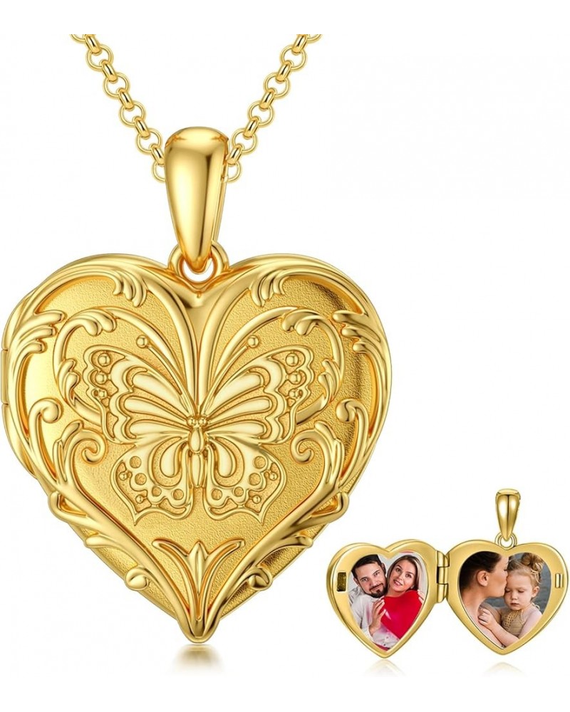 10K 14K 18K Solid Gold Personalized Sunflower/Starburst/Cross/Rose/Lotus/Butterfly/Turtle/Celtic/Bee Heart Locket Necklace Th...