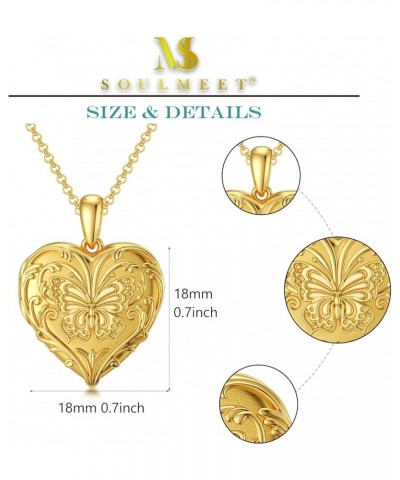 10K 14K 18K Solid Gold Personalized Sunflower/Starburst/Cross/Rose/Lotus/Butterfly/Turtle/Celtic/Bee Heart Locket Necklace Th...