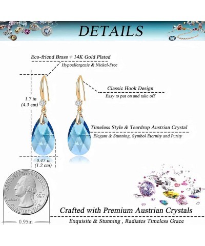 Austrian Crystal Teardrop Dangle Drop Earrings for Women 14K Gold Plated Hook Earring Hypoallergenic Jewelry Gifts for Women ...