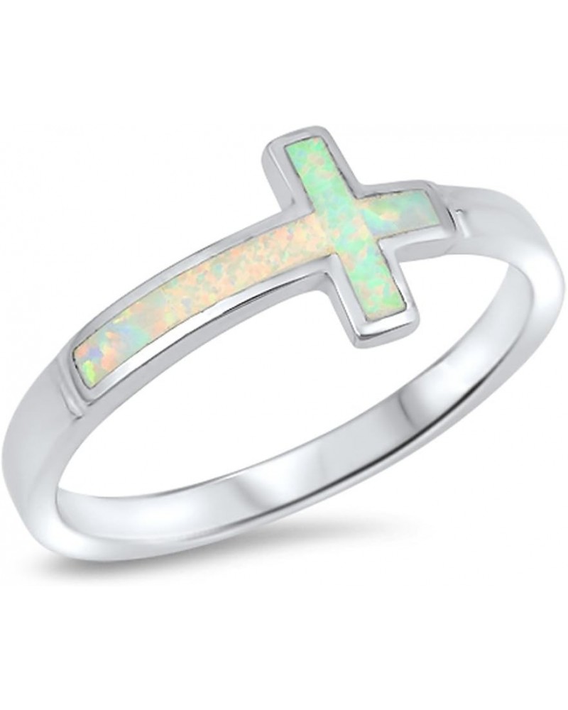 CHOOSE YOUR COLOR Sterling Silver Sideways Cross Ring White (Simulated Opal) $13.10 Rings