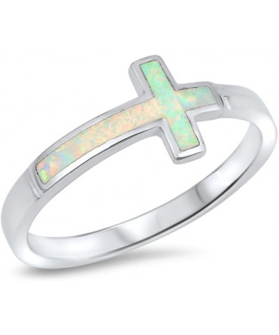 CHOOSE YOUR COLOR Sterling Silver Sideways Cross Ring White (Simulated Opal) $13.10 Rings