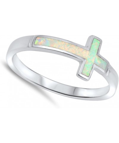 CHOOSE YOUR COLOR Sterling Silver Sideways Cross Ring White (Simulated Opal) $13.10 Rings